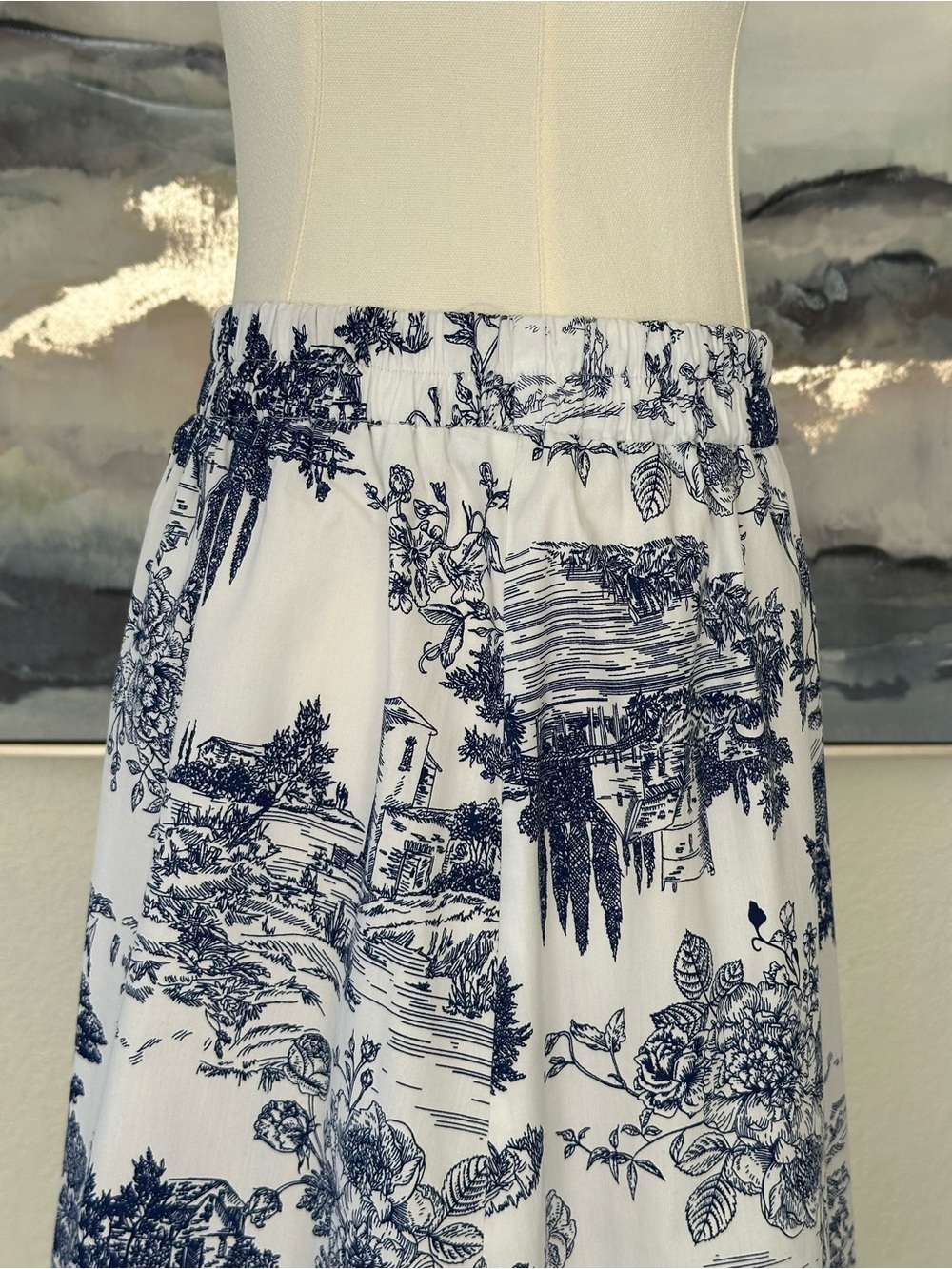 Harlow & Rose Romantic Toile Print Blue - White Maxi Skirt Cottagecore Size: S - Picture 7 of 16